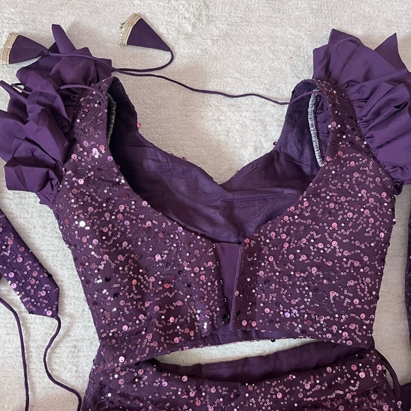 Purple Pre Stitched Embroidered Saree and Blouse Set - Picture 9 of 11